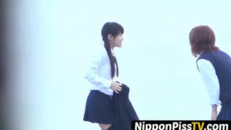 Three Japanese School Pissing Hard Together Openly