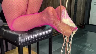 Milk Pouring On My Sexy Nylon Feet In The Pink Fishnets