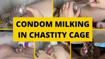 Chastity Caged Cock Milked In Condom