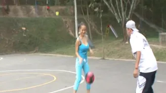 Busty Cute Petite Teen Plays On The Court