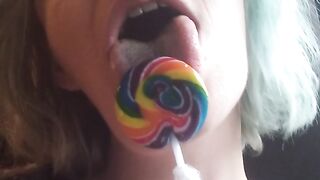 Blue Haired Girl Licks And Sucks Lollipop