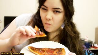 Bored Girl Chews On Pizza