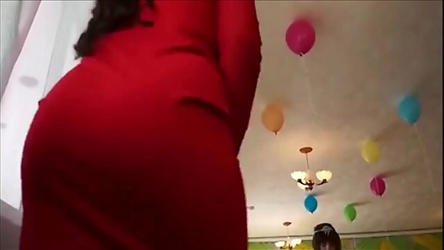 Sexy Russian Teacher Shakes Big Ass In Red Dress