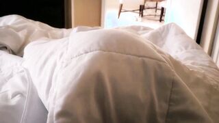 Sneaking Under The Covers To Suck His Small Cock